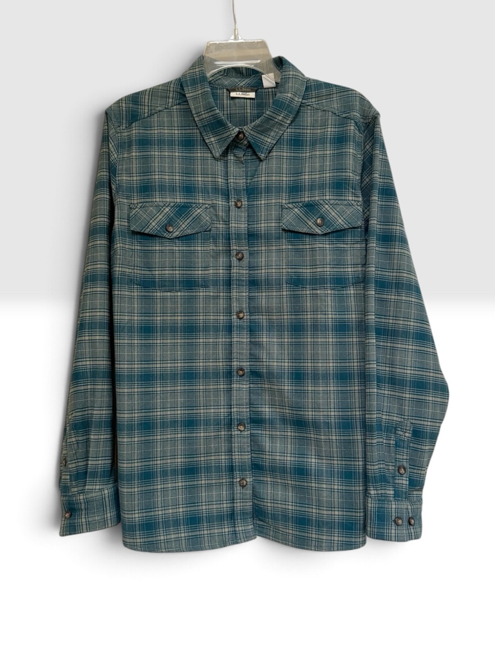 L. L. Bean Women’s Flannel Button-Down Shirt Plaid Teal XL